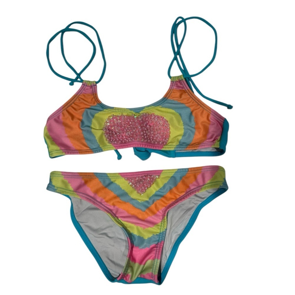 PILYQ Rainbow Heart Beaded Kids Bikini - size 8